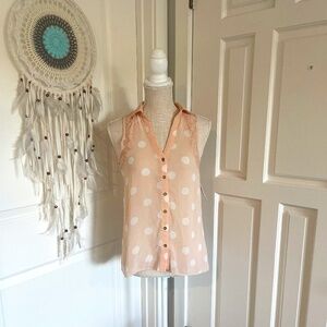 Charlotte Russe NWT Peach Polka Dot Lace Trim Peplum Blouse, Size XS